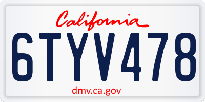 CA license plate 6TYV478