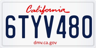 CA license plate 6TYV480