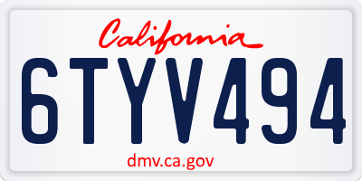 CA license plate 6TYV494