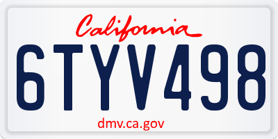 CA license plate 6TYV498