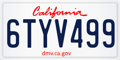 CA license plate 6TYV499