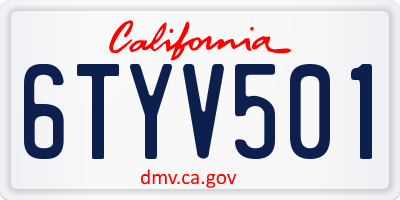 CA license plate 6TYV501