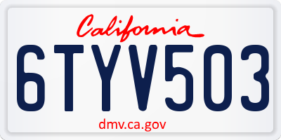 CA license plate 6TYV503