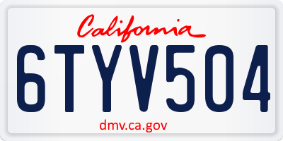 CA license plate 6TYV504