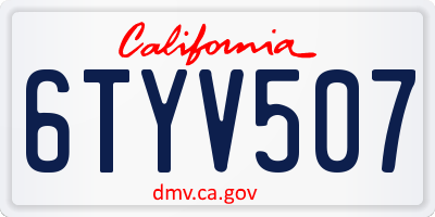 CA license plate 6TYV507