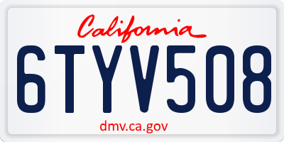 CA license plate 6TYV508