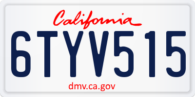CA license plate 6TYV515