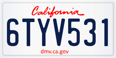 CA license plate 6TYV531