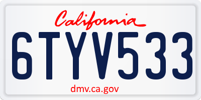 CA license plate 6TYV533