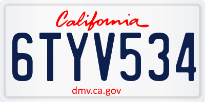CA license plate 6TYV534