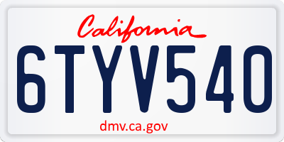 CA license plate 6TYV540