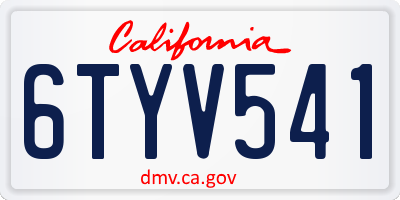CA license plate 6TYV541