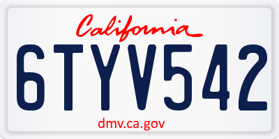CA license plate 6TYV542
