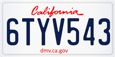 CA license plate 6TYV543