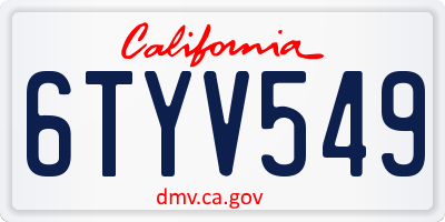 CA license plate 6TYV549
