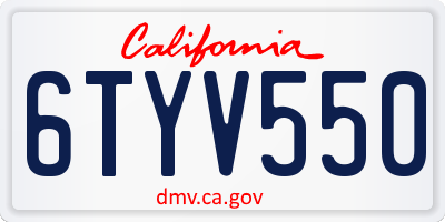 CA license plate 6TYV550