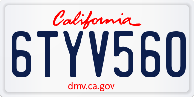 CA license plate 6TYV560