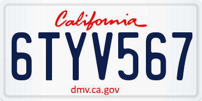 CA license plate 6TYV567