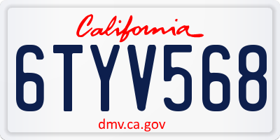 CA license plate 6TYV568