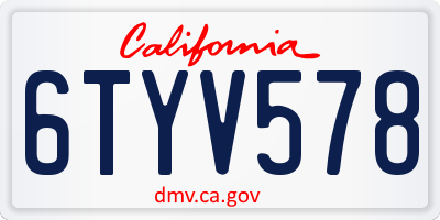 CA license plate 6TYV578