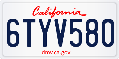 CA license plate 6TYV580