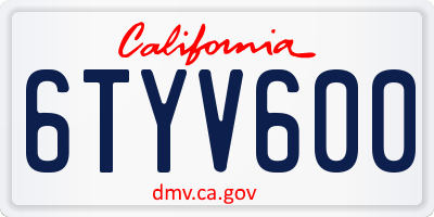 CA license plate 6TYV600