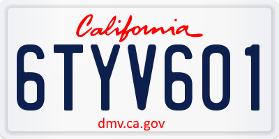 CA license plate 6TYV601