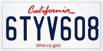 CA license plate 6TYV608