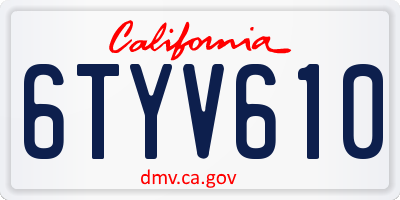 CA license plate 6TYV610