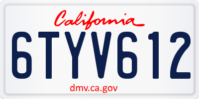 CA license plate 6TYV612