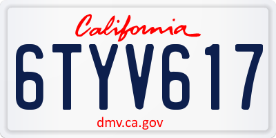 CA license plate 6TYV617