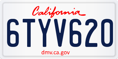 CA license plate 6TYV620