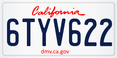 CA license plate 6TYV622