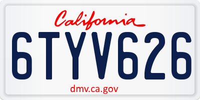 CA license plate 6TYV626