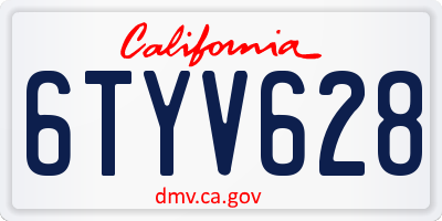 CA license plate 6TYV628