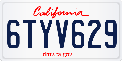CA license plate 6TYV629