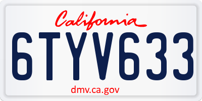 CA license plate 6TYV633