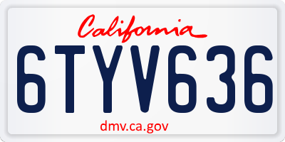 CA license plate 6TYV636