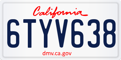 CA license plate 6TYV638