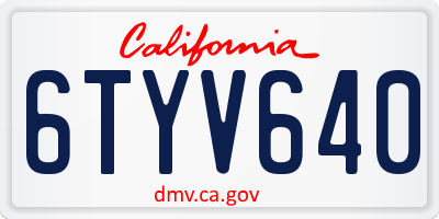 CA license plate 6TYV640