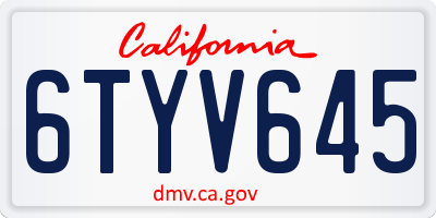 CA license plate 6TYV645