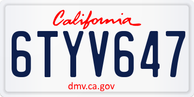CA license plate 6TYV647