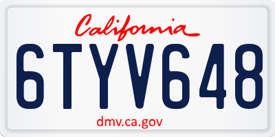 CA license plate 6TYV648