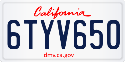 CA license plate 6TYV650