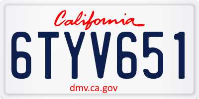 CA license plate 6TYV651