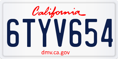CA license plate 6TYV654