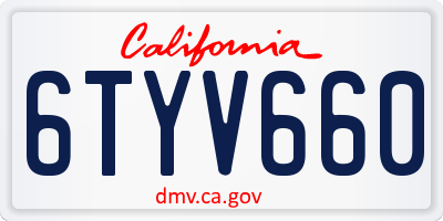 CA license plate 6TYV660