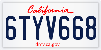 CA license plate 6TYV668