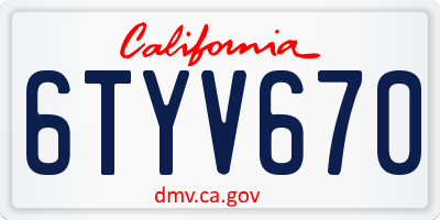 CA license plate 6TYV670
