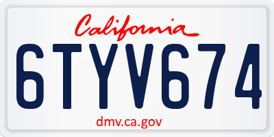 CA license plate 6TYV674